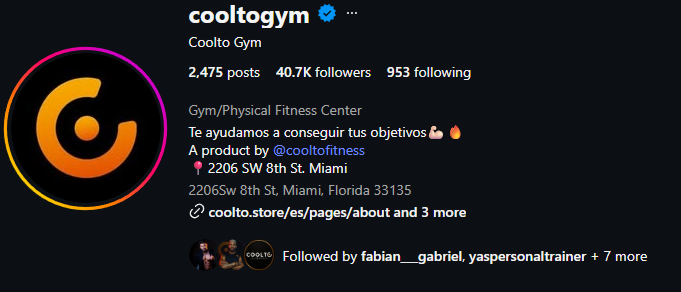 Perfil de Instagram de @cooltogym