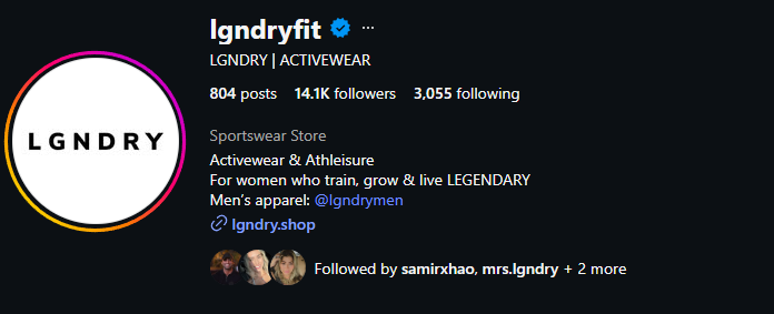 Perfil de Instagram de @lgndryfit