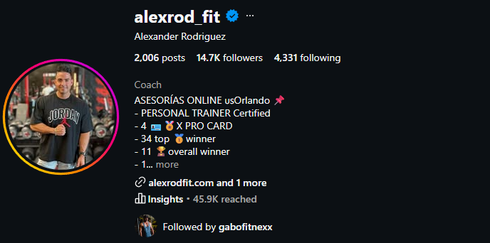 Perfil de Instagram de @alexrod_fit