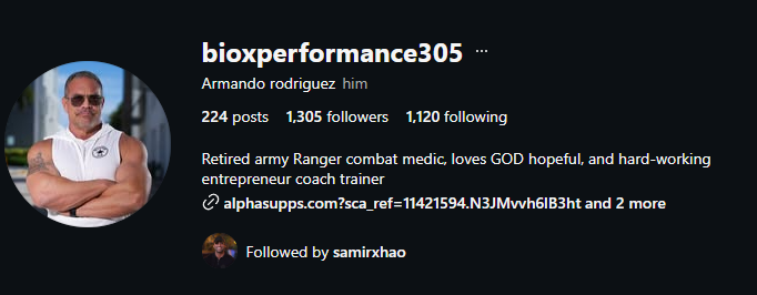 Perfil de Instagram de @bioxperformance305