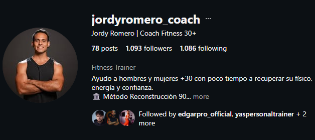 Perfil de Instagram de @jordyromero_coach