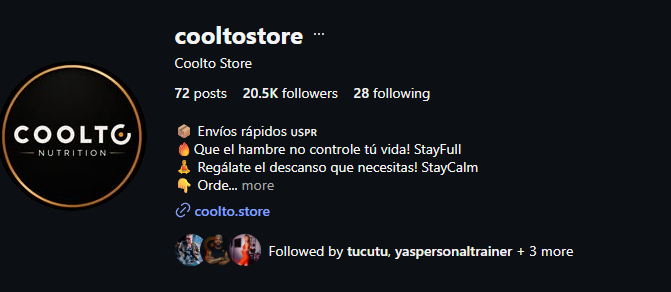Perfil de Instagram de @cooltostore